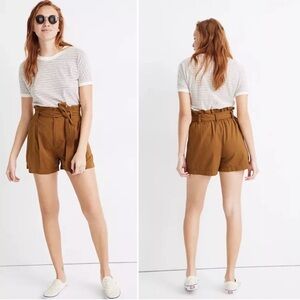 Madewell Women’s High-Rise Paperbag Linen Blend Shorts | Khaki Brown | Size 8